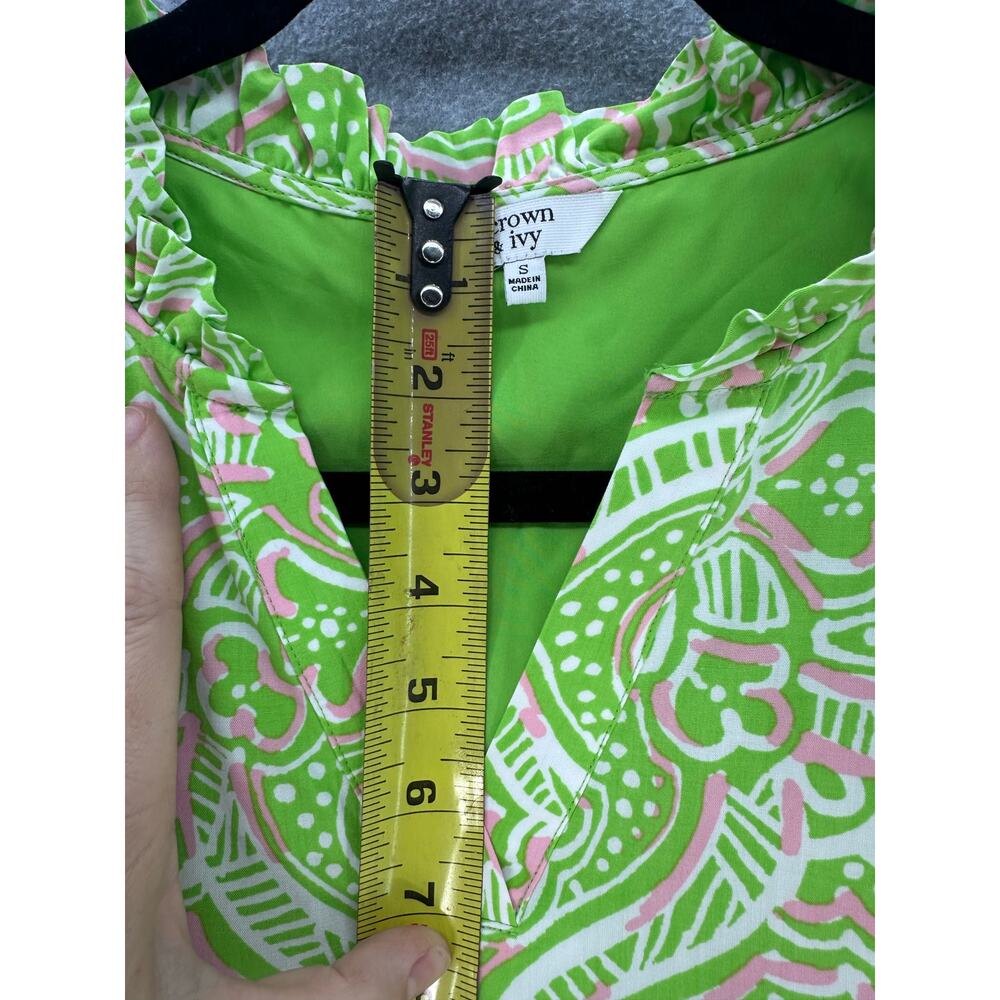 NWT Crown & Ivy Women sz S Pink Green V Neck Shift Dress Coastal Preppy Workwear - Picture 7 of 9